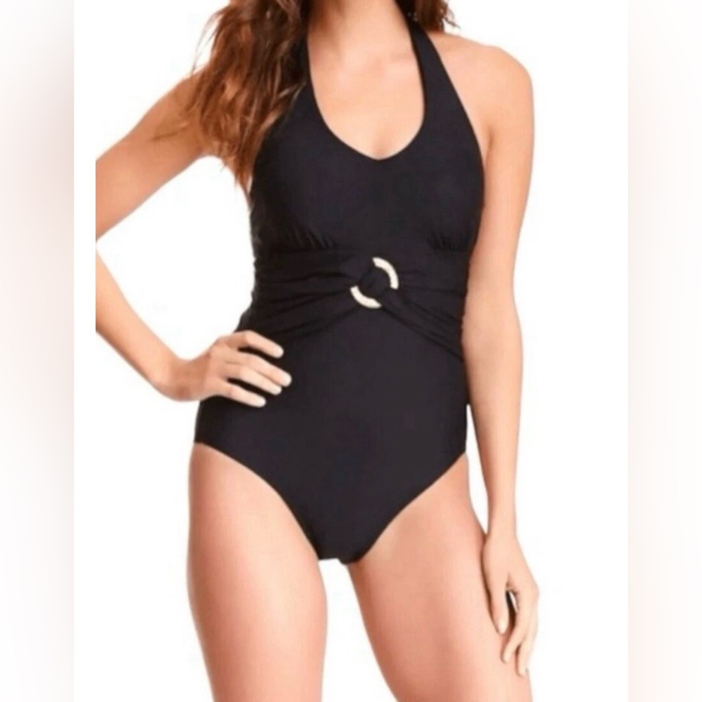 SPANX Bayside Halter Shaping 1PC Swimsuit Ring Buckle Slimming Padded 8